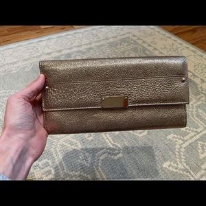 Jimmy Choo Metallic Gold Leather and Glitter Reese Clutch